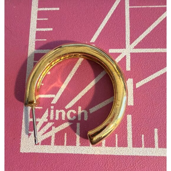 Gold Tone Hoop Earrings Pierced Vintage 1" Across Estate Classic 9.01g 4mm Wide - Picture 4 of 5